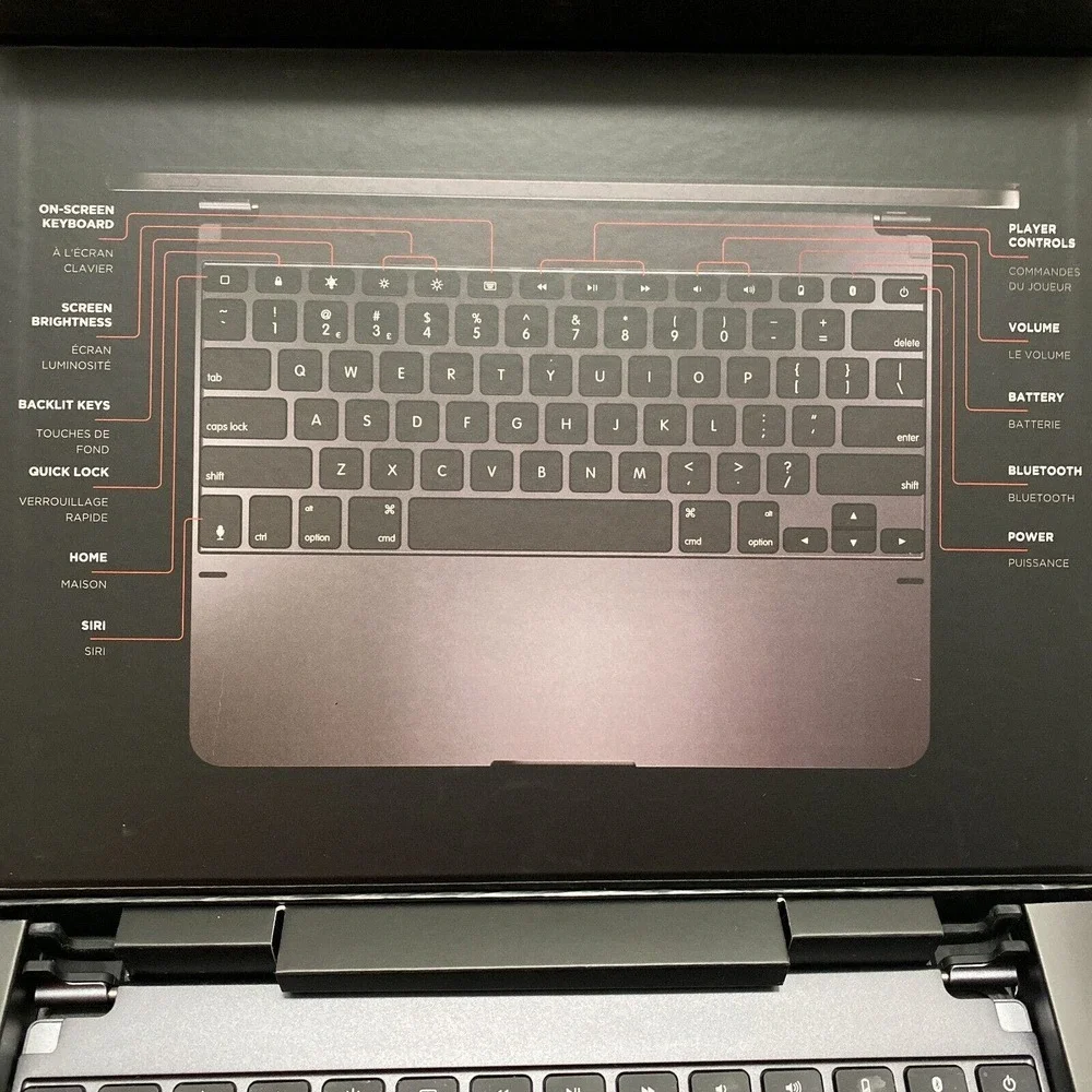 Brydge 12.9 iPad Pro 3rd & 4th Wireless Bluetooth Keyboard w/ Backlit Keys Gray‎